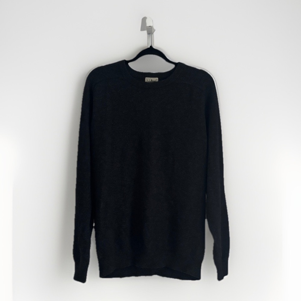LL Bean Vintage Heather Charcoal Gray 100% Lambs Wool Crewneck Sweater Sz Large